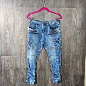 CJ Black Moto Jogger‎ Jeans Acid Wash Biker Cargo Slim Stacked Small Blue